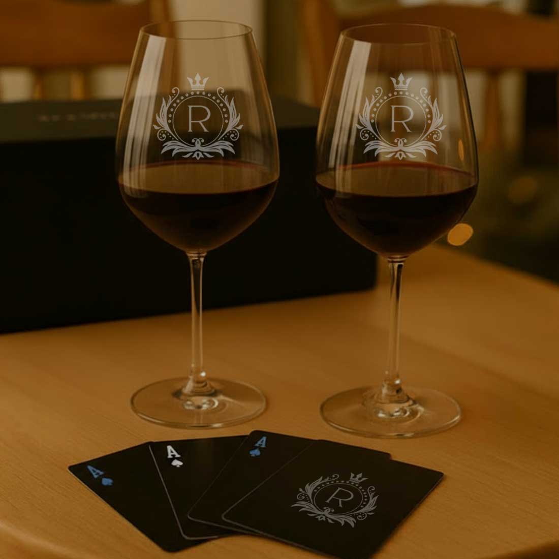 Premium Whiskey Glasses Set Diwali Gift – Personalized Glassware with Playing Cards