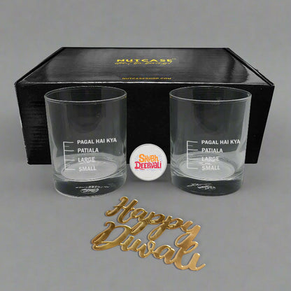 Nutcase Diwali gift Set Engraved Whiskey Glasses Premium PU Leather Box