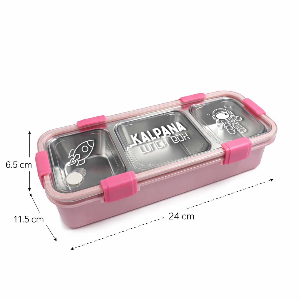 Personalized Insulated Tiffin Box Stainless Steel 3 Compartment Leak-Proof Lunch Box