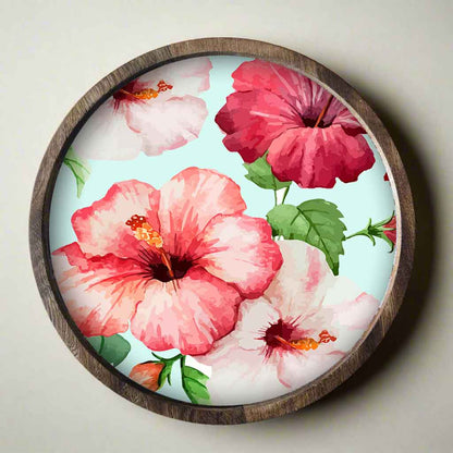 Snack Serving Platters for Croquettes, Kebabs | Round Wooden tray - Hibiscus