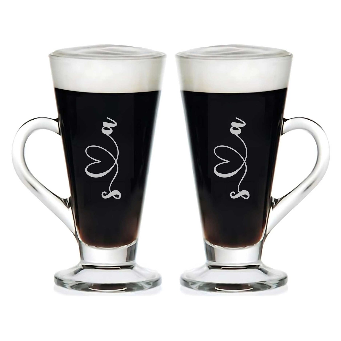 Couples Coffee Mugs Customised Coffee Cups Tall Latte, Cappuccino, Hot Chocolate Glass - Set of 2