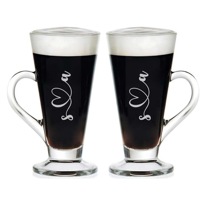 Couples Coffee Mugs Customised Coffee Cups Tall Latte, Cappuccino, Hot Chocolate Glass - Set of 2