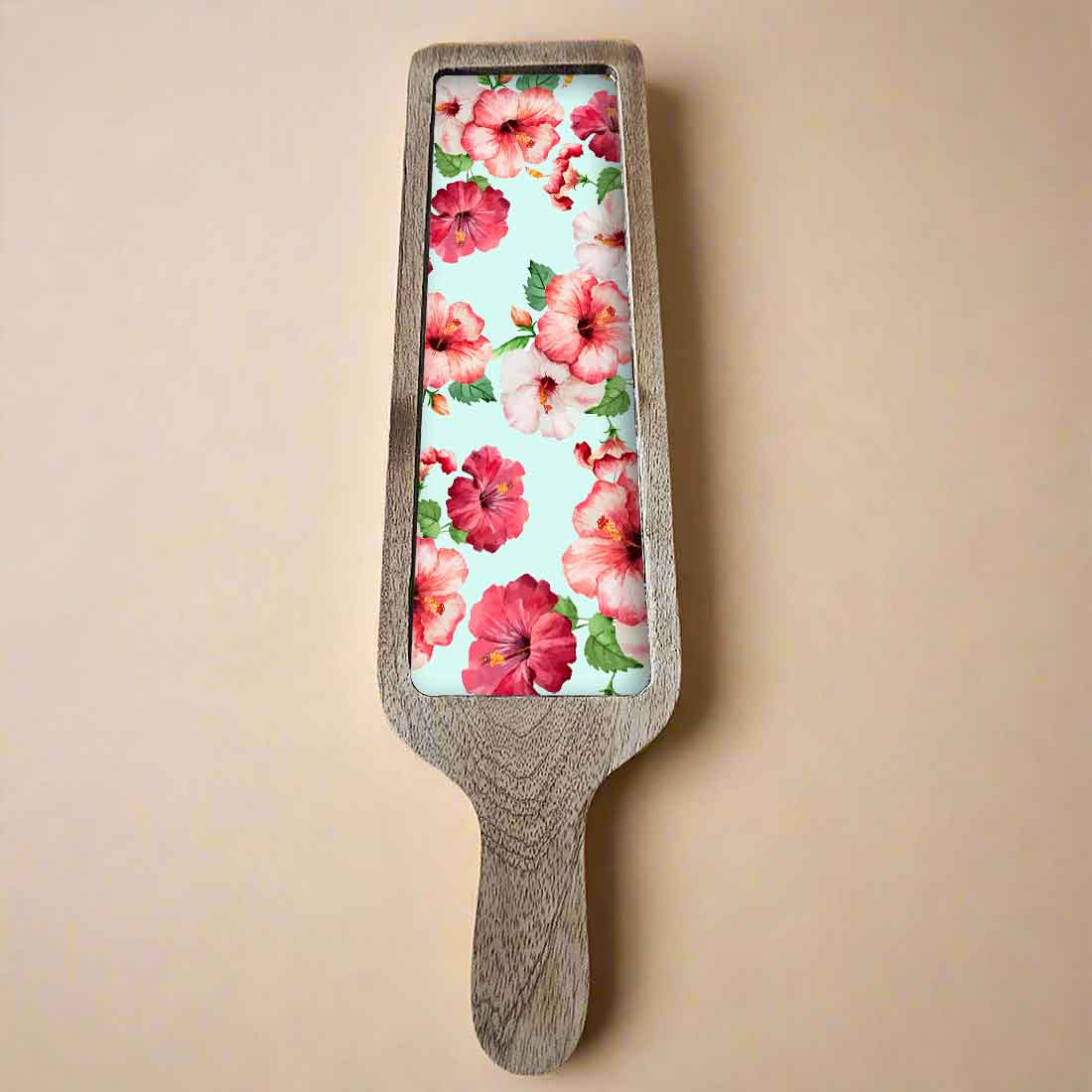 Stylish Serving Platter Tray For Dry Snacks Wooden Tray - Hibiscus Flower