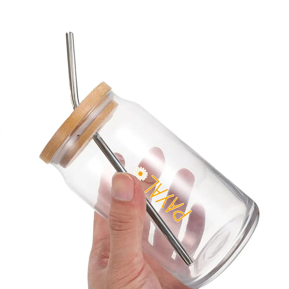 Nutcase Glass Can with Lid and Straw - Custom Juice Can with Metal Straw