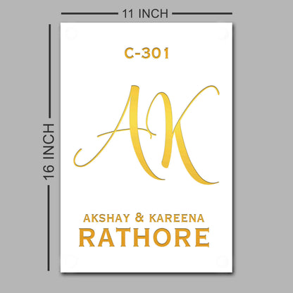 White Name Plate for Home - Premium Vertical Nameplate with Golden Debossed Details