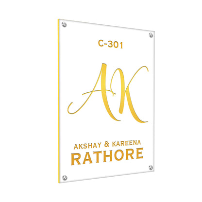 Vertical Name Plate for Home - Premium Nameplate with Golden Debossed Details