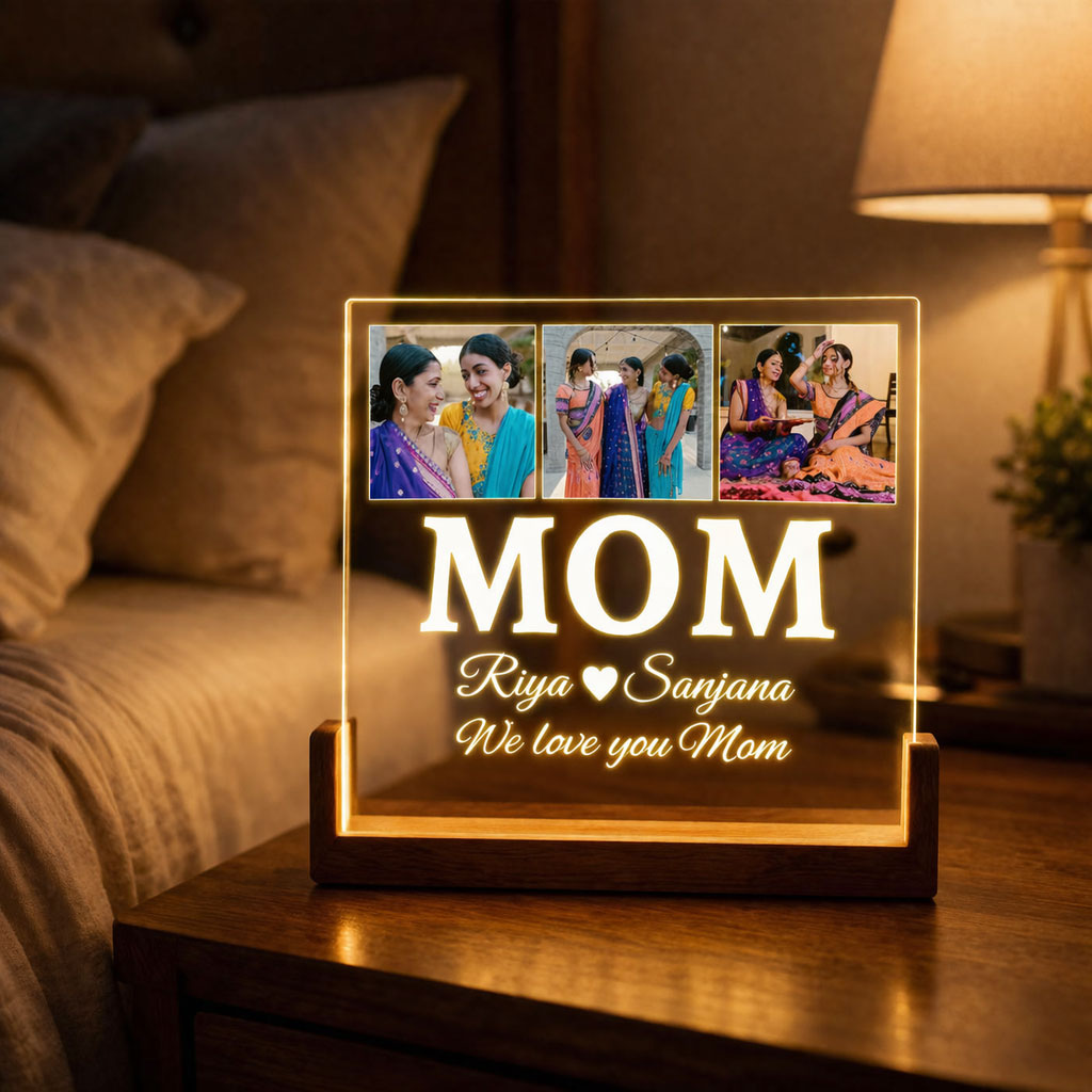 Custom Photo Lamp for Mom – LED Acrylic Desk Wooden Base Gift for Mother’s Day, Birthday Gift for Mom