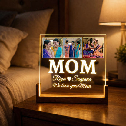 Custom Photo Lamp for Mom – LED Acrylic Desk Wooden Base Gift for Mother’s Day, Birthday Gift for Mom