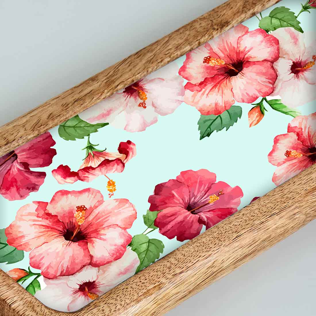 Stylish Serving Platter Tray For Dry Snacks Wooden Tray - Hibiscus Flower
