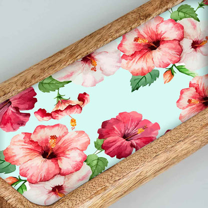 Stylish Serving Platter Tray For Dry Snacks Wooden Tray - Hibiscus Flower