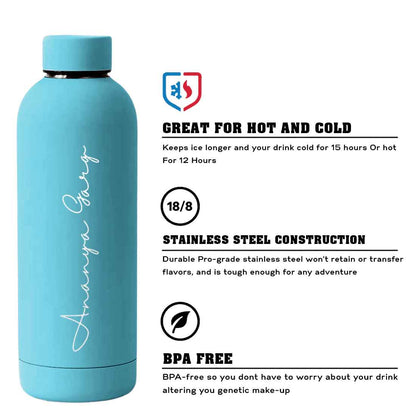 Double Insulated Water Bottle with Name 500ml Stainless Steel Bottles for Office Home Travel- BPA Free, Leakproof