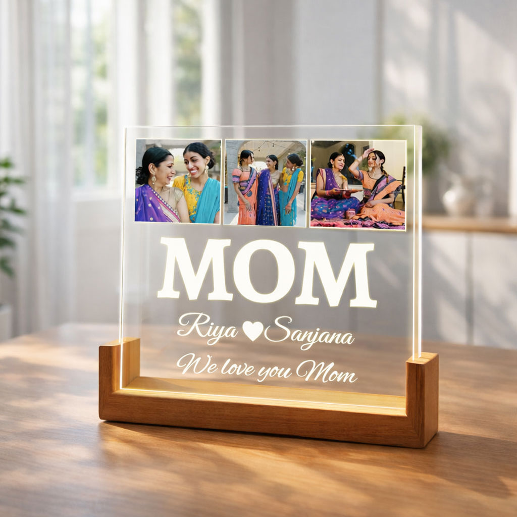 Custom Photo Lamp for Mom – LED Acrylic Desk Wooden Base Gift for Mother’s Day, Birthday Gift for Mom