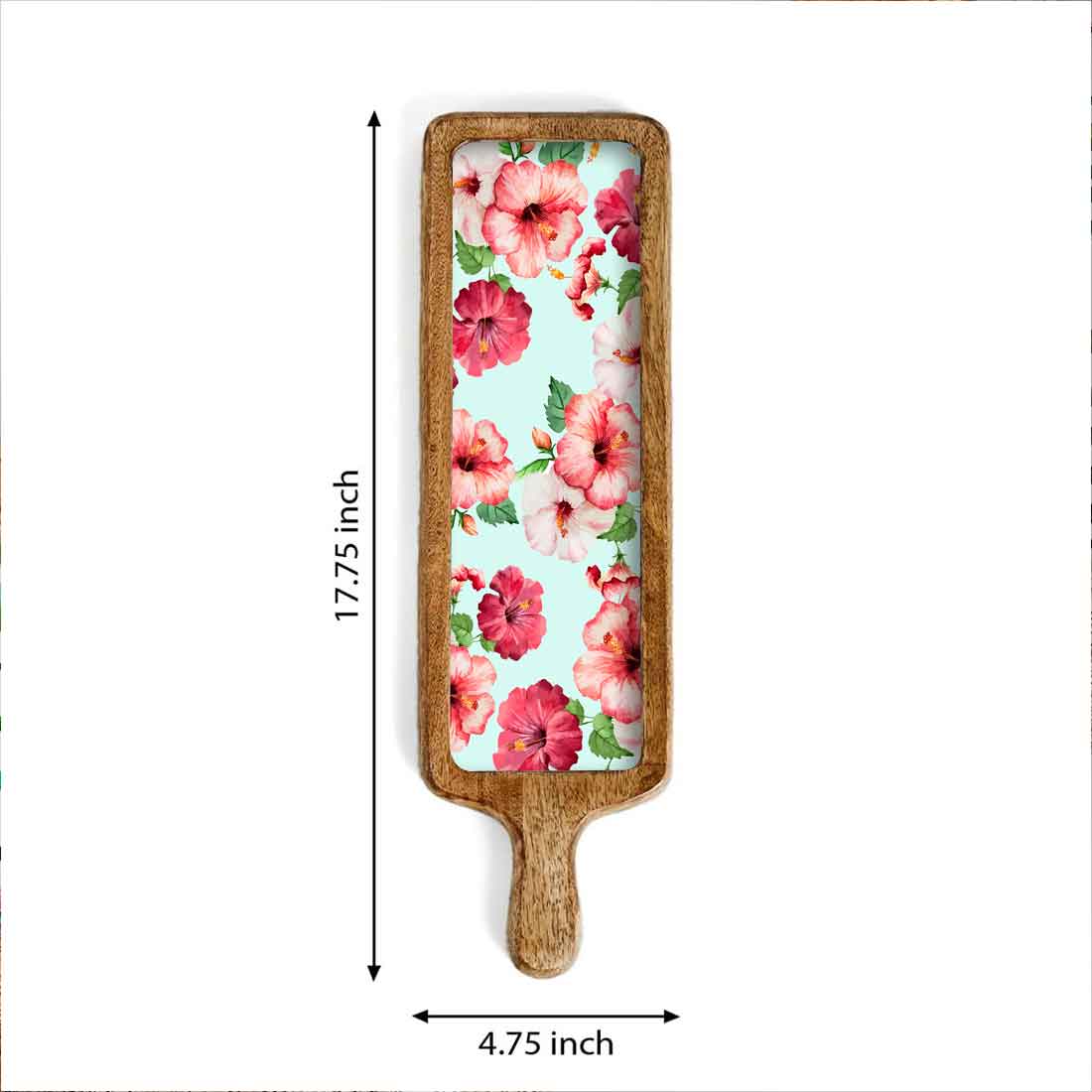 Stylish Serving Platter Tray For Dry Snacks Wooden Tray - Hibiscus Flower