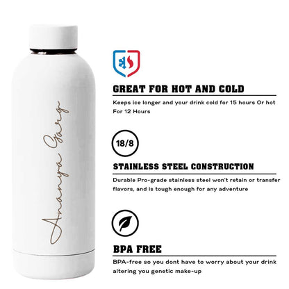 Double Insulated Water Bottle with Name 500ml Stainless Steel Bottles for Office Home Travel- BPA Free, Leakproof