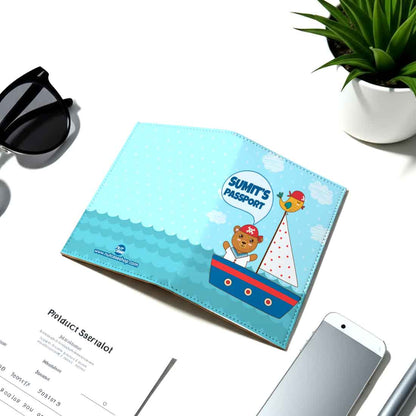 Customized Travel Document Holder  -Ship & Bear Blue