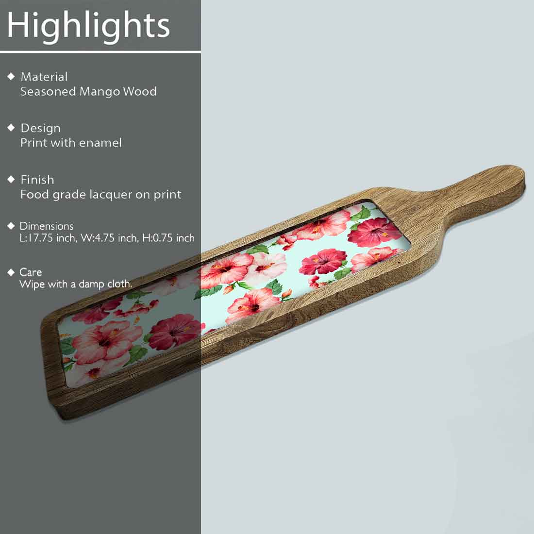 Stylish Serving Platter Tray For Dry Snacks Wooden Tray - Hibiscus Flower