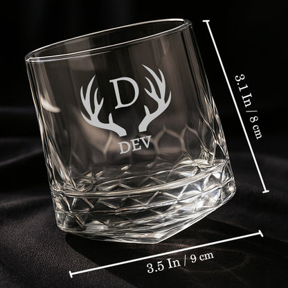 Engraved Whiskey Glass with Name – Set of 2 Rotating Diamond Whisky Glasses for Gifting