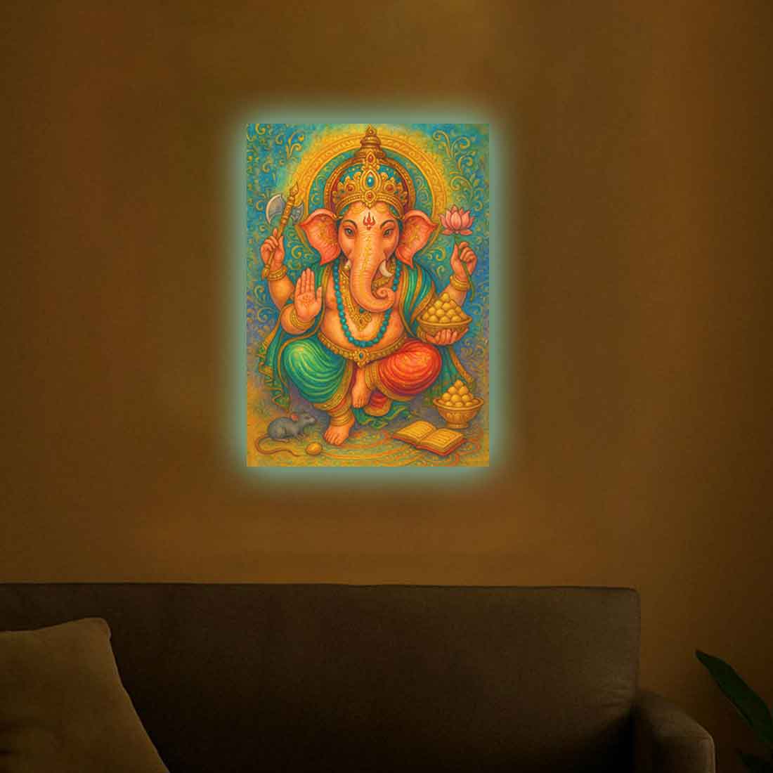 Ganesh Lighting Photo Frame with HD Print – Glowing LED Decor for Home Temple or Gifting