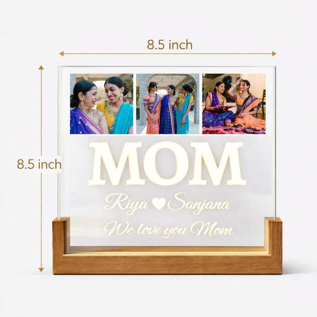 Custom Photo Lamp for Mom – LED Acrylic Desk Wooden Base Gift for Mother’s Day, Birthday Gift for Mom