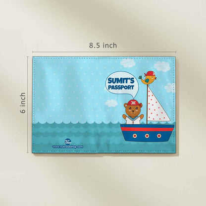 Customized Travel Document Holder  -Ship & Bear Blue