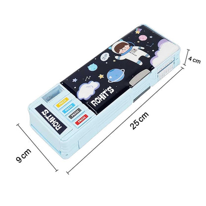 Customize Pencil Box with Name Switch Operated Multi-functional Compass Box for Kids with Press buttons