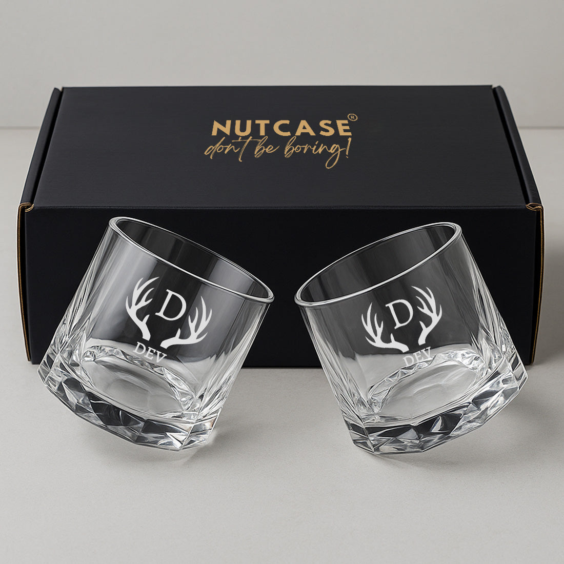 Engraved Whiskey Glass with Name – Set of 2 Rotating Diamond Whisky Glasses for Gifting