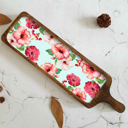 Stylish Serving Platter Tray For Dry Snacks Wooden Tray - Hibiscus Flower