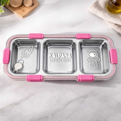 Personalized Insulated Tiffin Box Stainless Steel 3 Compartment Leak-Proof Lunch Box