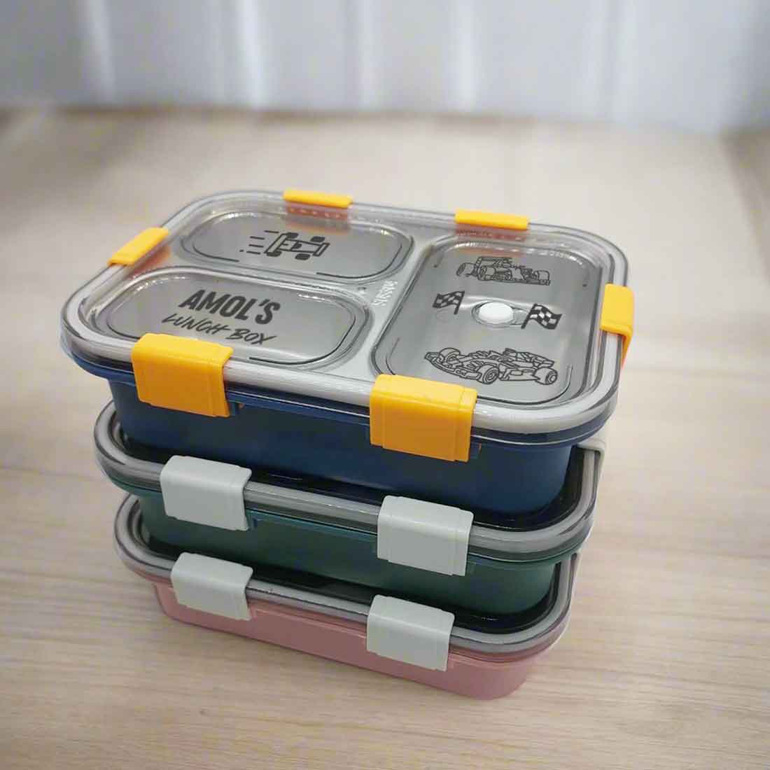 Custom Insulated Childrens Lunch Box -  Stainless Steel Tiffin Box with Name