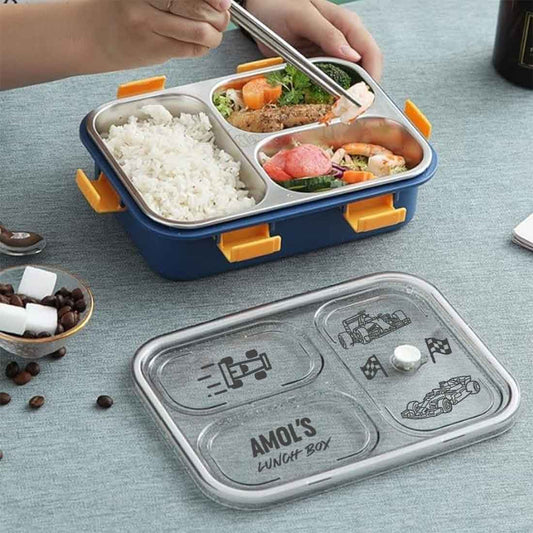 Custom Insulated Childrens Lunch Box -  Stainless Steel Tiffin Box with Name