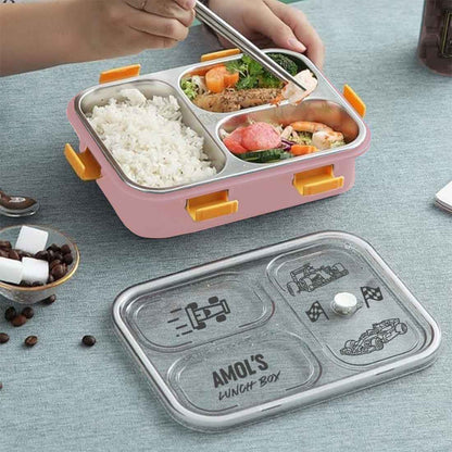 Custom Insulated Childrens Lunch Box -  Stainless Steel Tiffin Box with Name