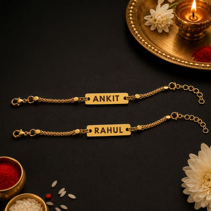 Personalised Rakhi Gold Plated Bracelet Rakhi with Name