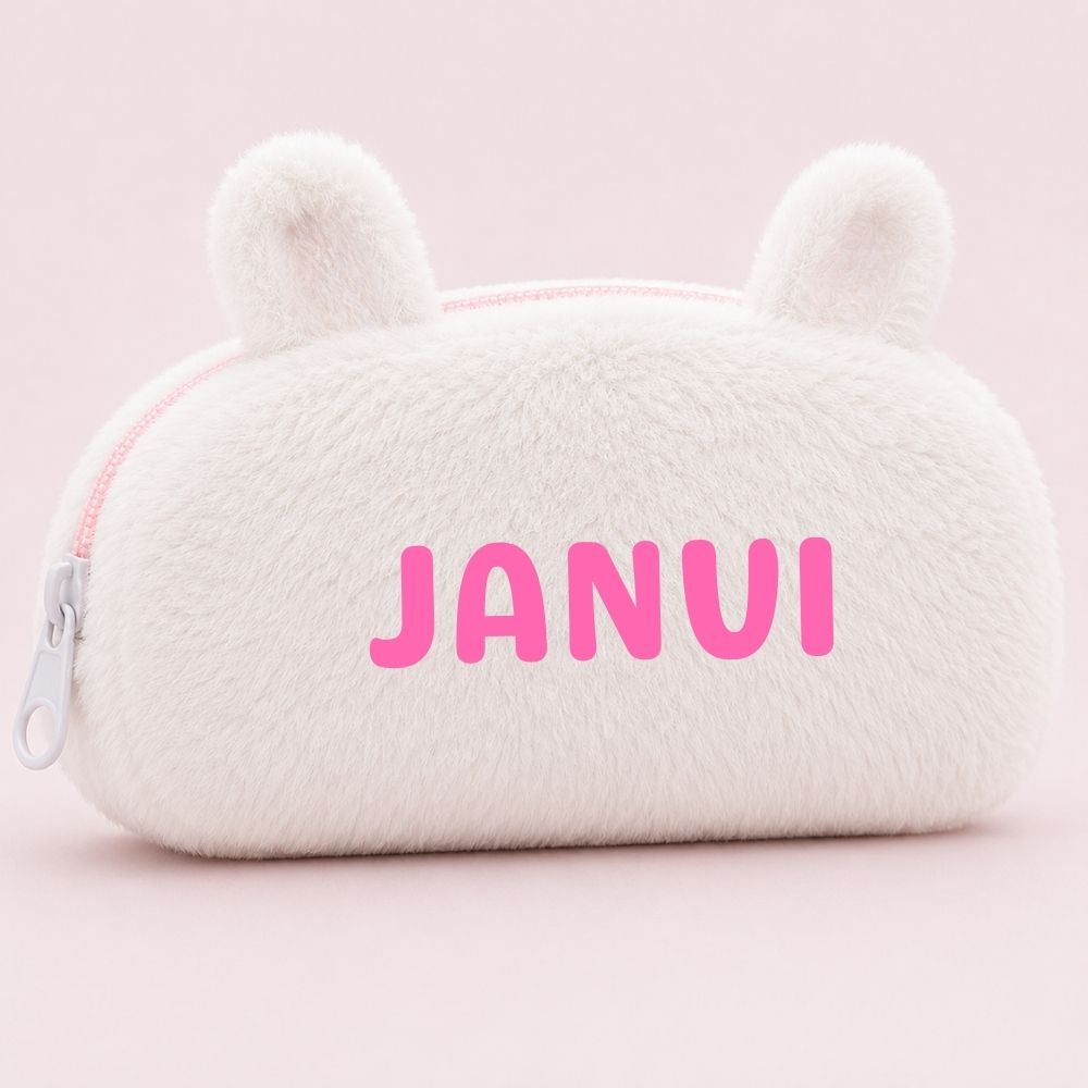 Customised Pencil Pouch with 3D Ears | Birthday Gift for Kids | Plush Faux Fur Pencil Box