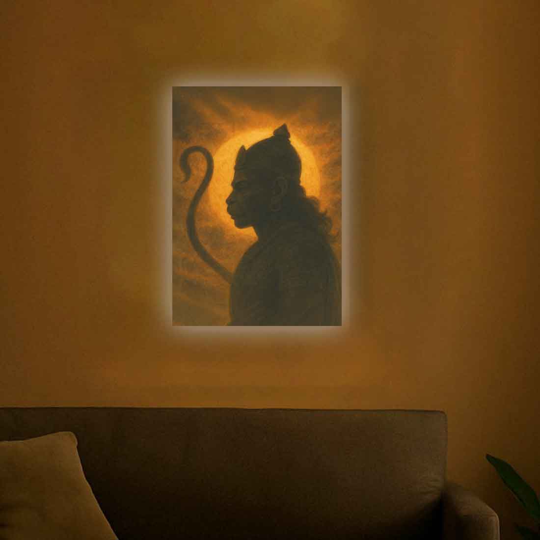 Hanuman Ji Photo Frame with Light – LED Wall Décor for Temple, Living Room & Office