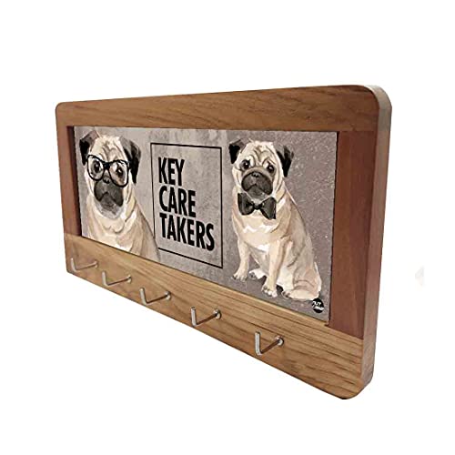 Wood Key Holder for Wall Unique Keys Organizer - Hip Pug