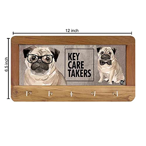 Wood Key Holder for Wall Unique Keys Organizer - Hip Pug