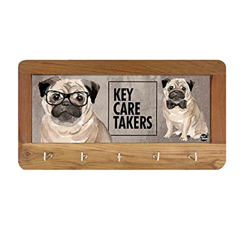 Wood Key Holder for Wall Unique Keys Organizer - Hip Pug