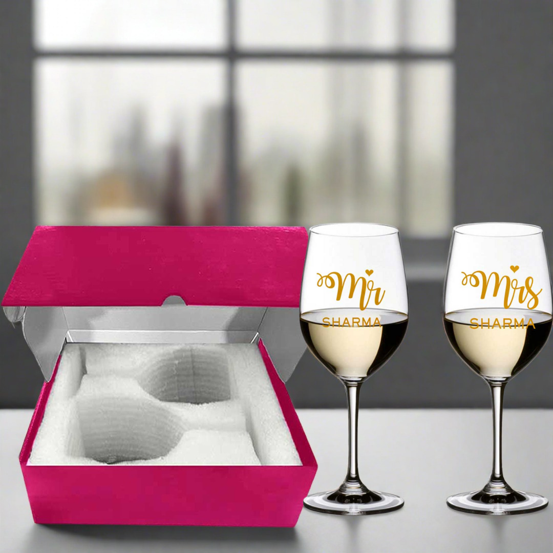 Custom Wine Glasses Set Of 2 Gifts for Couples - Mr & Mrs