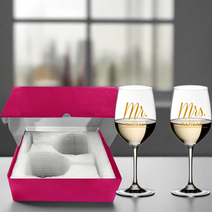 Personalized Wine Glasses for Couples Mr Mrs Set 2 Glasses - Mr Mrs Set