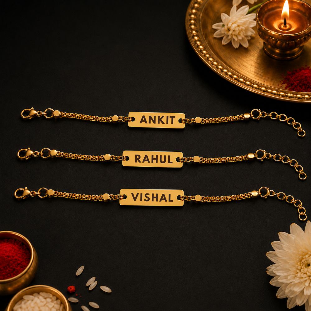 Personalised Rakhi Gold Plated Bracelet Rakhi with Name
