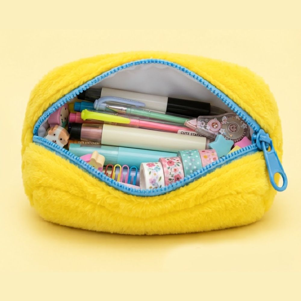 Customised Pencil Pouch with 3D Ears | Birthday Gift for Kids | Plush Faux Fur Pencil Box