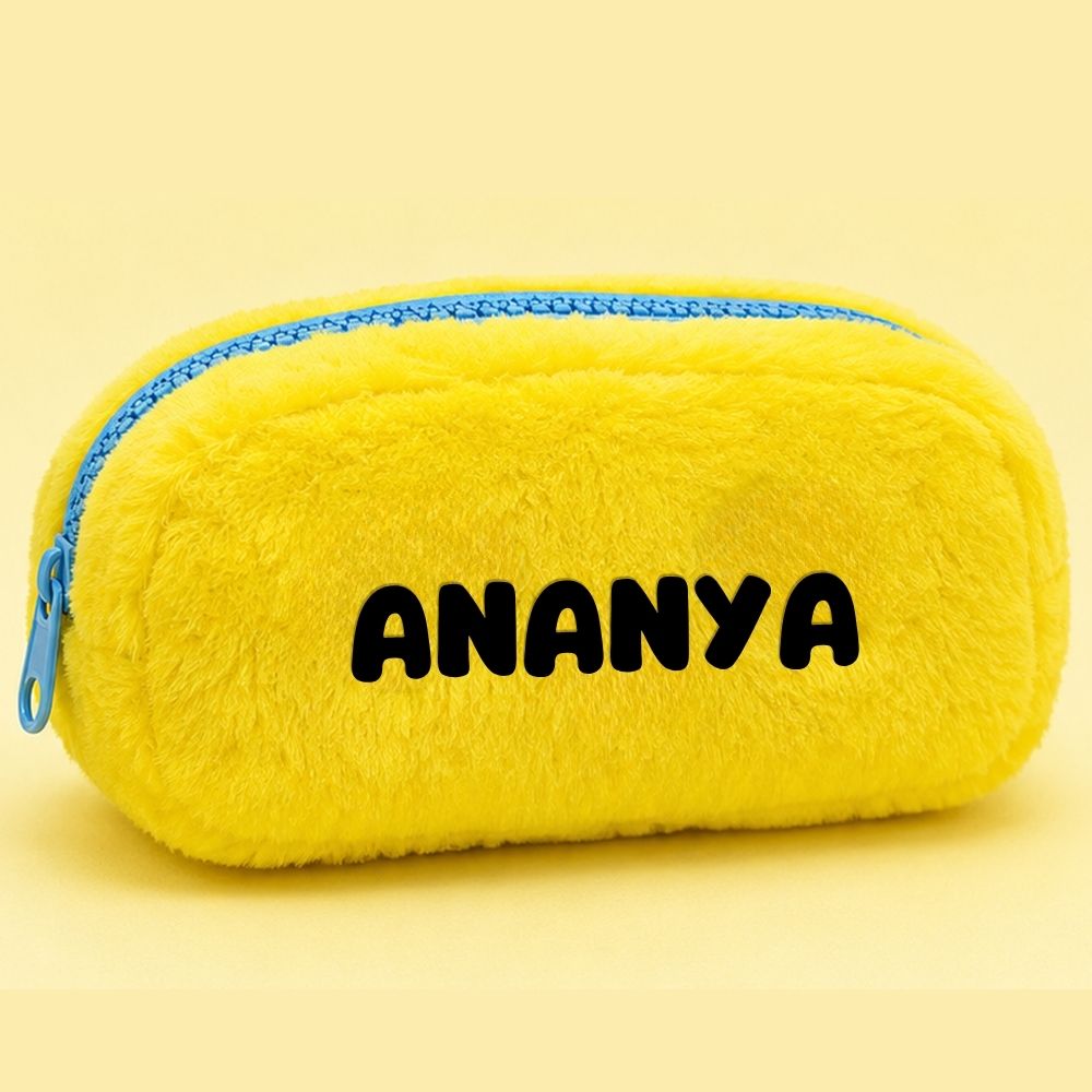 Customised Pencil Pouch with 3D Ears | Birthday Gift for Kids | Plush Faux Fur Pencil Box