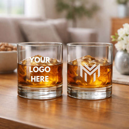 Customized Whiskey Glasses with Logo - Engraved Set of 2 Alcohol Glass