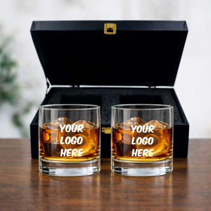 Customized Whiskey Glasses with Logo - Engraved Set of 2 Alcohol Glass