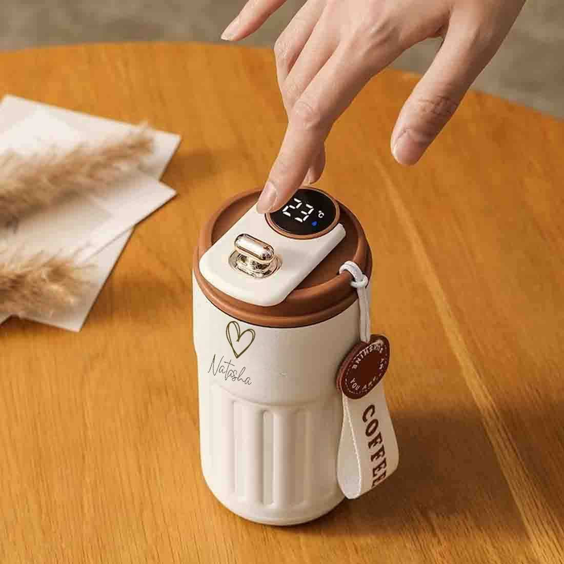 Engraved Coffee Tumbler with Temperature Display- Cute Heart