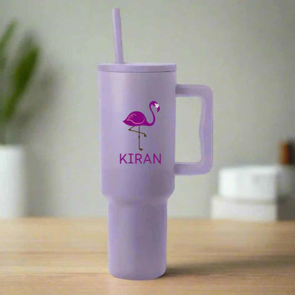 Nutcase Custom Tumbler with Straw and Lid - Large Travel Cups 1200ml - Flamingo