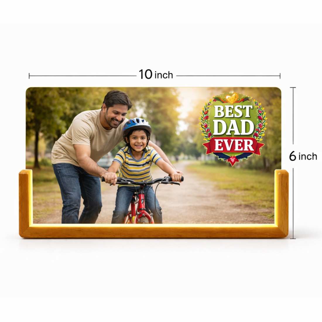 Personalized LED Light Photo Frame for Dad – Photo Desk Lamp with Wooden Base | Best Dad Ever Gift