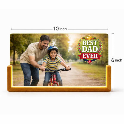 Personalized LED Light Photo Frame for Dad – Photo Desk Lamp with Wooden Base | Best Dad Ever Gift