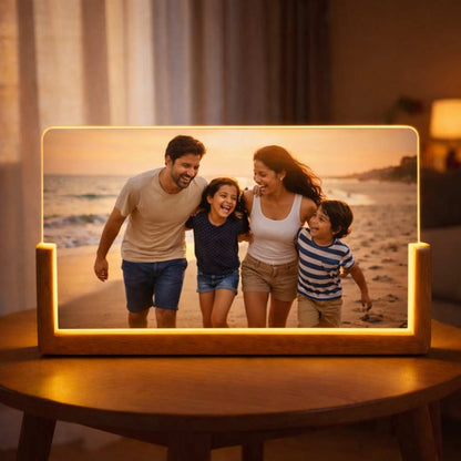 Picture Frame Light with Custom Photo – Wooden Base LED Lamp for Family & Wedding Memories