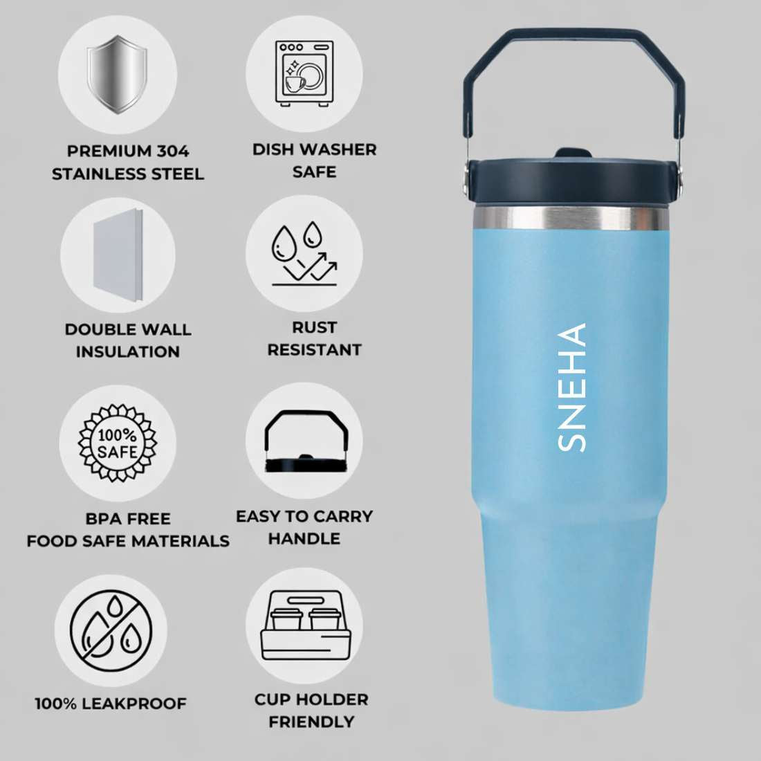 Nutcase Personalized Tumbler with Handle 900ml - Double Wall Vacuum Sipper Bottle